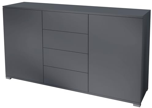 Vladon Sideboard Santo V1, Anrichte mit 2 Türen und 4 Schubladen, Anthrazit matt/Anthrazit matt (138,5 x 75,5 x 35 cm)
