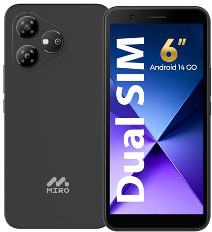 MIRO 4G Handy – Android 14 Go Edition Smartphone, 6 Zoll Display, 2 GB + 32 GB (256 GB erweiterbar), 3000 mAh Akku, 5 MP + 2 MP Kamera, Dual-SIM, 3,5 mm Kopfhöreranschluss (grau)
