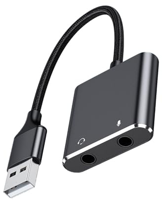 HUANGING Adaptateur de son USB Carte Son Externe pour PC et Ordinateur Portable Micro USB Adaptateur vers 3.5mm pour Casque Haut-parleurs