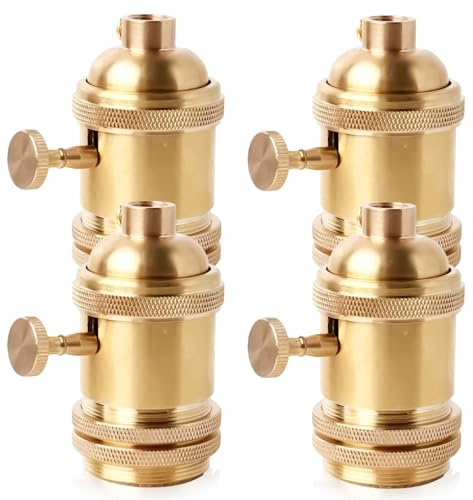 4 Stück Vintage E27 Lampenfassung, Kupfer Lampe Halter, Vintage Glühbirnenfassung, Retro Halter, Messingschraube Glühbirnenfassung Adapter für Schraub Glühbirne DIY Wand- Tisch- Steh- Deckenleuchte