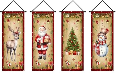 4 Stück Tür Weihnachtsdekorationen, Weihnachtsbanner Thema, Winter Festliche Thema Hängende Gemälde, Weihnachtsmann & Snowman & Elch Tür Banner Für Indoor & Outdoor Partys Supplies