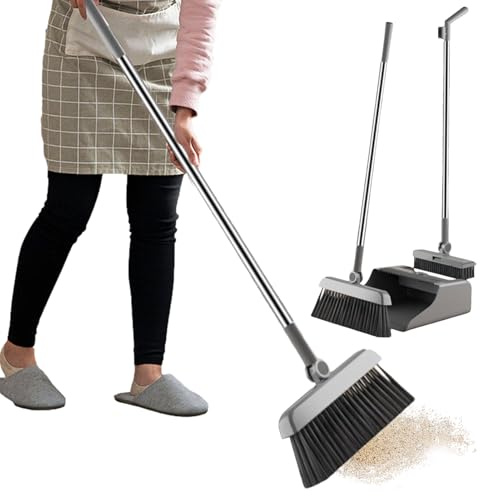 Broom Set 3 Piece Rust Proof Sweeping Duster | Broom With Standing Dustpan for Home House Apartment Indoor Outdoor Floor Dorm Garage