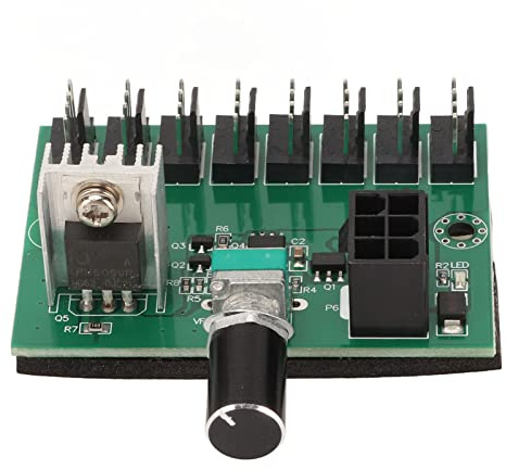 NKFV8 1 DC 12V PWM 8 Channel Fan Splitter Controller Hub, Computer Fan Hub for 4pin 3pin 2pin PC Fans, Adjustable Speed with Potentiometer, Adhesive Fixing for Easy Installation in