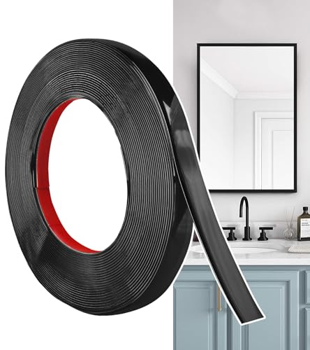 Hengrongshen Moulure Décorative Autoadhésive Noir Mat (12M x 1.5cm) Peler et Coller, Bandes Murales en PVC Flexibles, idéales pour Mur, Miroir, Plafond, Sol, Armoire, Carrelage, Bords, Moulures DIY