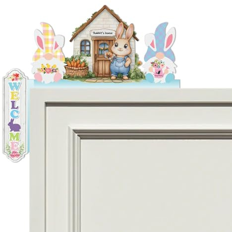 FOSDICK Osterdeko Holz Türrahmen Deko Ostern Holz Oster Deko mit Osterhase Haus Wichtel Mustern Ostern Deko Türrahmen Lustige Osterdeko Tisch Osterdekoration für Tür Fenster Kamin Kühlschrank, Linke