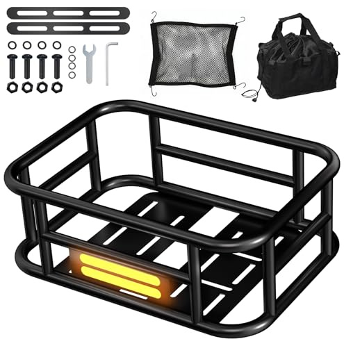 Bike Basket Rear, 16.5 x 12.5 x 6 Inches, Large Capacity Heavy Duty Bicycle Baskets w Liner, Cargo Net, Waterproof Cover, Ebike Accessories for Adult Bikes, Electric Bike