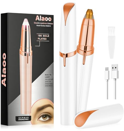 Alaoo Tondeuse à sourcils pour femme, rechargeable et portable, Blanc | Rasoir et épilateur électrique USB pour sourcils et visage - Corps, lèvres et menton Avec lumière LED
