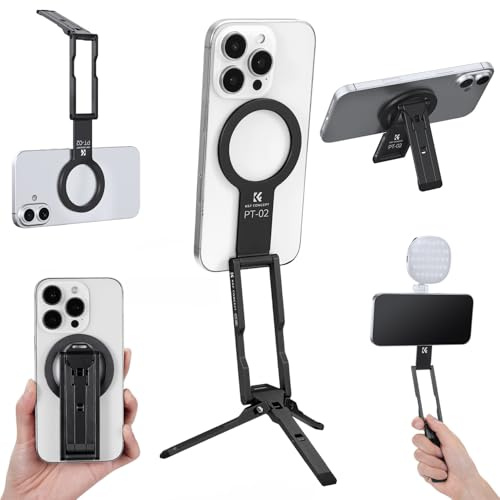 K&F CONCEPT Mini Tripod for iPhone & Android Handset, 7MM Ultra-Slim | 59g Lightweight Magnetic Phone Tripod, Transformable Double-Sided Magnetic Phone Stand Compatible with Mag-safe -Black - PT02