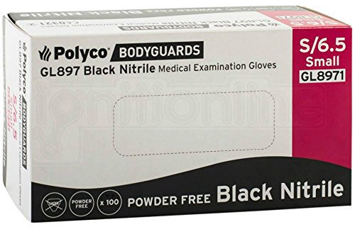 Polyco Bodyguards 4 Black (S) Nitrile Powder Free Disposable Gloves GL895 100 Large
