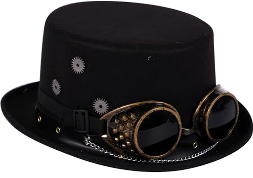 EUROCARNAVALES Steampunk-Hut mit Brille, Schwarz, Unisex, Erwachsene, Halloween