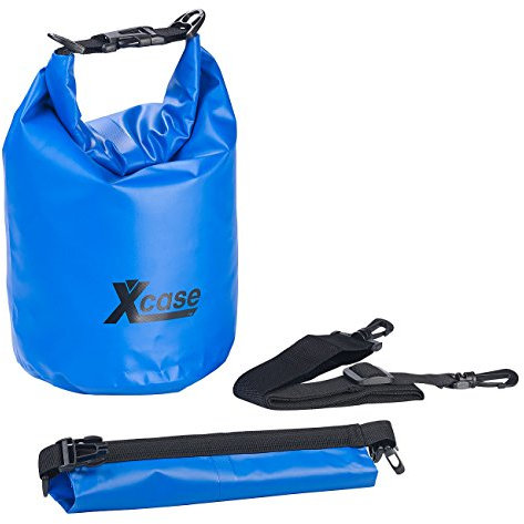 Xcase Badesack wasserdicht: Wasserdichter Packsack, strapazierfähige Industrie-Plane, 5 l, blau (wasserdichte Kleiderbeutel, Roll Top Sacks, Reisetaschen)
