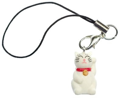 Miniblings Glückskatze Winkekatze Handyanhänger Maneki Neko Katze Manineko weiß- Handmade Modeschmuck I Anhänger Handyschmuck Schlüsselanhänger