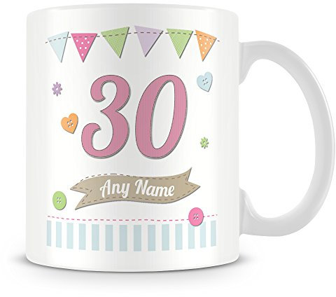 30th Birthday Gift- Personalised Mug/Cup - Add Name - Birthday Shabby Chic Design