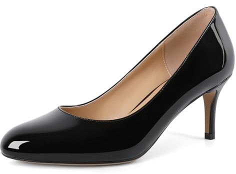 Elashe Damen Pumps Damen Schwarz Kitten Heels Schuhe Elegant und Bequem Business High Heels Lackleder Elegante Runde Zehen Pumps 6.5 cm Absatz für Büro und den Alltag 37 EU