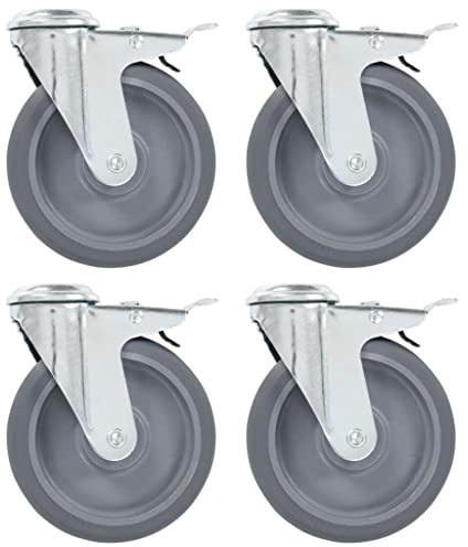 vidaXL Bolt Hole Swivel Casters with Double Brakes 4 pcs 125 mm