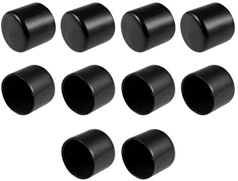 sourcing map 10pcs Rubber End Caps 35mm ID Vinyl Round End Cap Cover Screw Thread Protectors Black