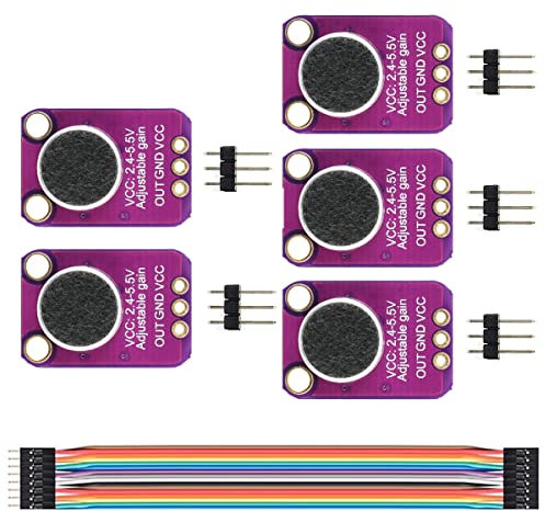 Youmile 5Pack Módulo de amplificador de micrófono MAX4466 Electret Amplificador de micrófono GY-MAX4466 Sensor de ruptura, con placa de ruptura de ganancia ajustable para Arduino