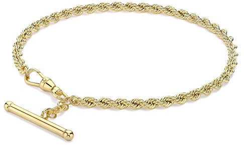 CARISSIMA Women's 9ct Yellow Gold Rope Chain T-Bar Bracelet - 19cm/7.5'