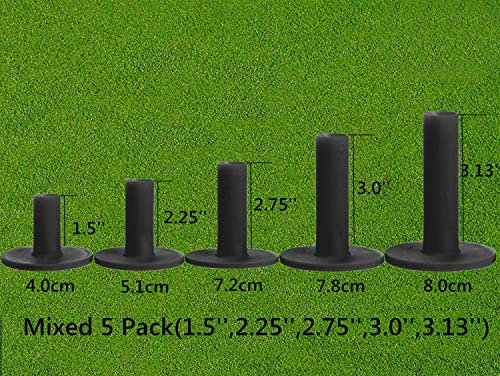 FINGER TEN Golf Tees Gummi Golf Tee Lang Kurz Range Golftees Wert Set of 5 Stück 80 76 70 57 38 mm, Flex Gemischte Größe oder 5 Gleiche Größe Für Driver Übungsmatte(1.5,2.25,2.75,3,3.13'')
