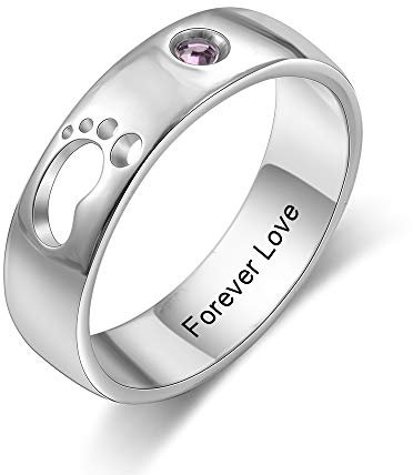 Personalisierte Mutter Tochter Ringe Silber Baby Fuß Ringe mit Namen und Geburtsstein Gravur Damen Schmuck Geschenke für Valentinstag Muttertag Geburtstag (Silber, 58 (18.5))