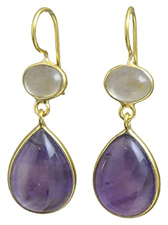 Orecchini in argento sterling placcato oro citrino e ametista- Gemma Naturale - Regalo di Compleanno - Regalo di Natale - Idee Regalo Fatto a Mano per le Donne