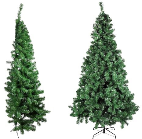 Albero di Natale Effetto Realistico Rami Fissi Apertura ad Ombrello Ignifugo Montaggio Facile (150 cm, Mezzo Albero)