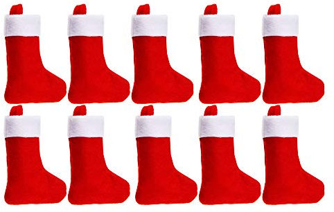 Dantazz 10PC Weihnachtsstrumpf Bestecktasche Nikolaussocken Besteckbeutel Weihnachten Besteck Abdeckung Weihnachtssocken Besteckhalter Weihnachtsdeko Weihnachten Tischdekoration (Rot, 11x7cm)