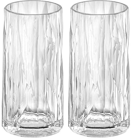 Koziol Superglas Club No. 8, 2 Stück, 300 ml, Longdrink-Glas aus kristallklarem Kunststoff, luxuriös, unzerbrechlich, wiederverwendbar, Party, Camping, 2er Set