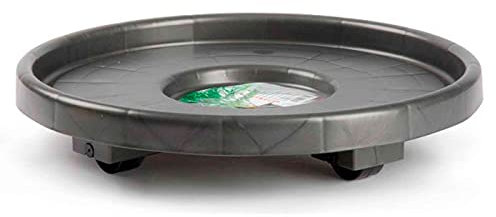 Tradineur - Portamaceta de plástico con ruedas, portabombonas de polipropileno, mover objetos pesados, hogar, fabricado en España (Antracita, Ø 33,5 cm)