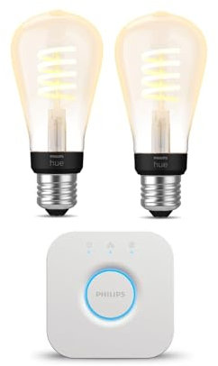Philips Hue 2 Packs ST64 Ampoule connectée E27 + 1 Pack Bridge
