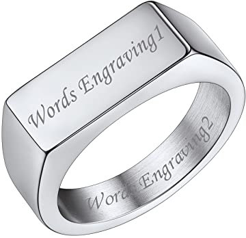 Bestyle Siegelring Gravur Bandring Herren Signetring Frauen Personalisierte Mädchenring Hip Hop Ring Silber 57