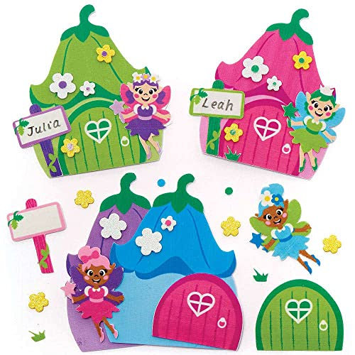 Baker Ross FC723 Feen Tür Bastelset - 4er Pack, Moosgummi Basteln für Kinder, Kleine Bastelsets für Kinder