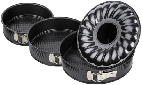 Zenker 9991650 Set de 2 moules à manqué + 1 moule à savarin collection Black Metallic, moule à manqué, moule à charnière, moule rond, moule à savarin, Acier, noir, Diamètres 20 cm + 24 cm + 28 cm