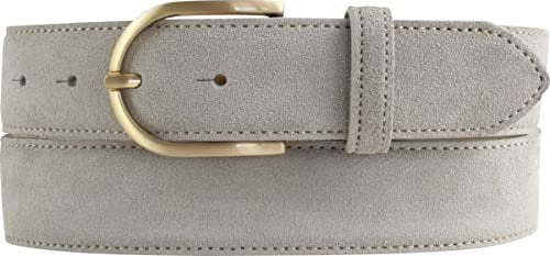 BELTINGER Damen-Gürtel aus Veloursleder 3,5 cm | Velour-Ledergürtel für Damen 35mm | Wildleder-Gürtel mit runder, goldener Gürtelschließe | Hellgrau 85cm