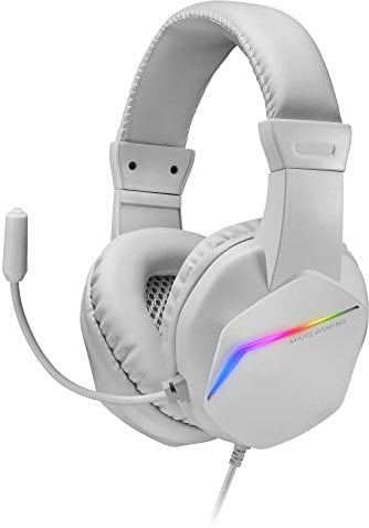 Mars Gaming MH122, Cuffie da Gioco Over Ear FRGB con Microfono, Suono HiFi, Cancellazione del Suono, Ultra Leggere, PS4 PS5 Xbox Switch Tablet Windows Mac, Bianco