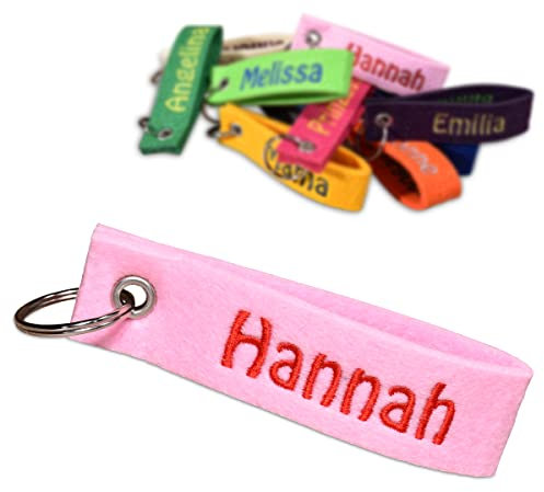polar-effekt Filz Schlüsselanhänger mit personalisiertem Stick - Farbe Rosa - Wunschname gestickt - Schlüsselband für Haus, Wohnung - individuelle Geburtstags Geschenkidee - Kinder, Mädchen