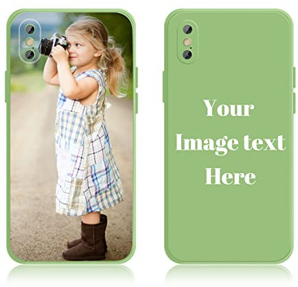 AnNengJing Custom Soft Liquid Silicone Cases Full-Body Protective Personalized Photo Name Text Logo Phone Cover for iPhone Xs Max Green