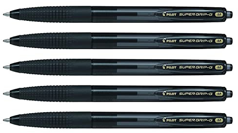 PILOT Super Grip G Retractable Ballpoint Pens Medium Tip Black Pack of 5