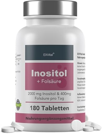 Inositol, ideal kombiniert mit Folsäure, 180 Tabletten, reines Myo-Inositol, hochdosiert: 2000 mg Inositol & 400 μg Folsäure pro Tag, vegan & ohne Zusätze!