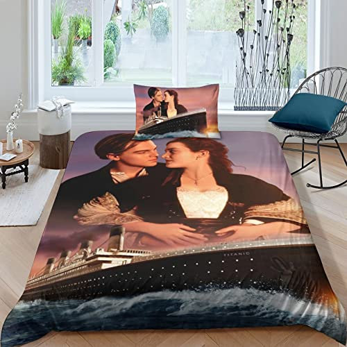 CIFEAR Titanic Bettwäsche Bettbezug Set Für Mädchen Jungen Kinder Kinder 3D Filmfiguren Bettbezüge Set Betten Set Zimmer Dekor Bettwäsche Kollektion Single(135x200cm)