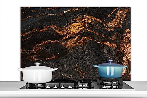 KitchenYeah© Crédence Cuisine 100x65 cm Aluminium Accessoire Déco Protège Mur Plaque Protection Anti Éclaboussure Évier Marbre - Chaux - Noir - Or - Aspect marbre - Luxe