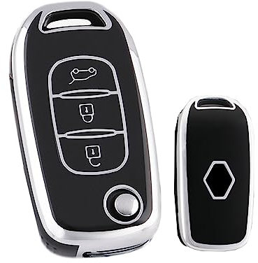 HIBEYO Coque de Protection en Silicone pour clé de Voiture Renault Sandero Logan Clio Arkana Captur Kadjar - 3 Boutons - Argenté et Noir
