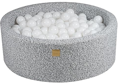 MEOWBABY Bällebad 90x30 Boucle - Bällebad Baby ab 1 Jahr - Bällebad Kinder - Weiches Schaumstoff Ballgrube mit 200 Bällen, Grau Melange