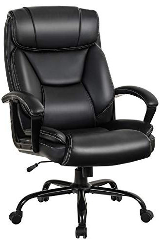 COSTWAY 300/330/400/500LBS Big & Tall Executive Office Chair, Height Adjustable Leather Computer Desk Chair with Rocking Backrest & Arms, Home Office Ergonomic Swivel Task Chair (Black, 500LBS)