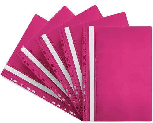 Netuno 5 Stück Schnellhefter mit Lochung rosa A4 aus Kunststoff Schulschnellhefter mit Beschriftungsstreifen Sichthefter Plastikhefter farbig für Schule Büro Schnellhefter a4 Eurolochung