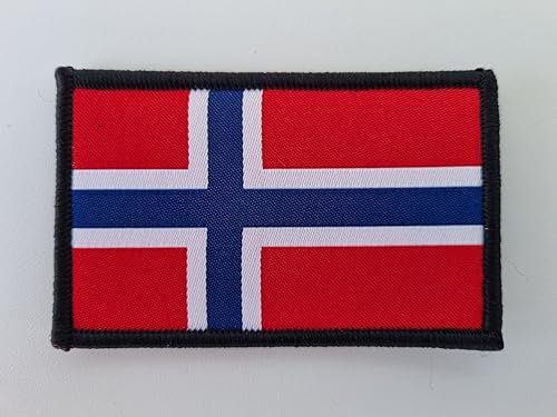 MateyCo Parche con Velcro Bandera Noruega, Tejida oficial 8 cm x 5 cm para Mochila, Chaleco, Gorras. Parche para Ropa Militar y Motera (Noruega)