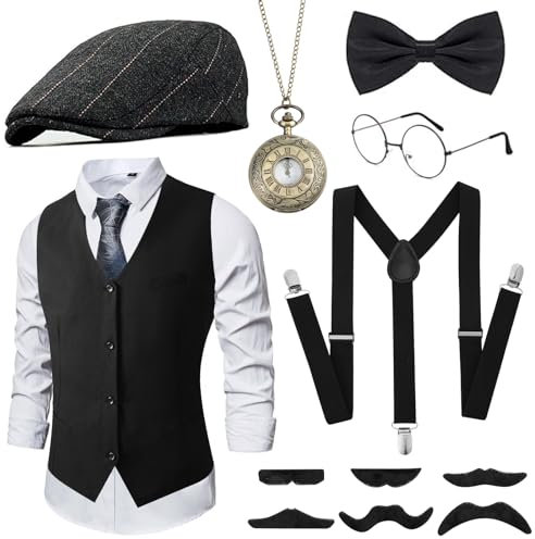 GOKINDOR 20er Jahre Kostüm Herren Accessoires, Peaky Blinders Kostüm Mafia Karneval Kostüm Herren, 20er Jahre Accessoires, Kostüme Kostüm Set Deko(M)