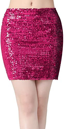 Jupe à Paillettes pour Femme Jupe Courte avec Taille élastique Bodycon Mini Jupe Patineuse Sequins Haute Taille Jupe Étincelle Pencil Skirt pour Carnaval