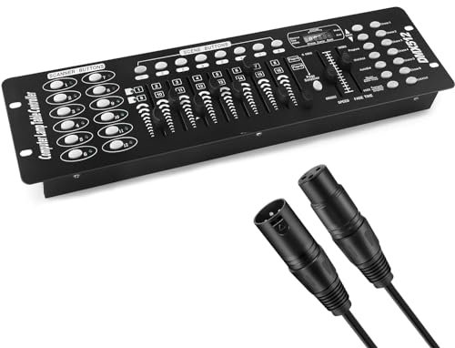 DMX Controller, 192 DMX 512 Bühnen DJ Licht Controller, Beleuchtungs mixer Board Konsole mit DMX Kabel, DMX Konsolen Kit für Lichtshows, Party, Disco, Pub, Nachtclub, DJ-Bars und Moving Heads
