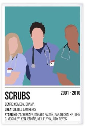 Minimalistisches Poster Scrubs, TV-Show, Leinwand-Poster, Wandkunst, Dekor, Bild, Gemälde für Wohnzimmer, Schlafzimmer, Dekoration, ungerahmt, 30 x 45 cm